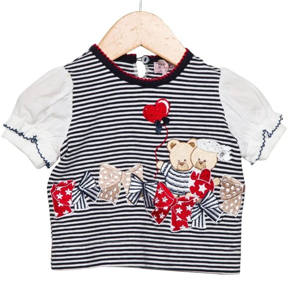 Monnalisa Girls' Striped Appliqué Top 3-6M - Picture 1 of 2